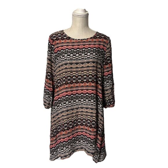 Anthropologie The Odells Geometric Striped Festival Boho Silk Dress Size Medium - Picture 1 of 16